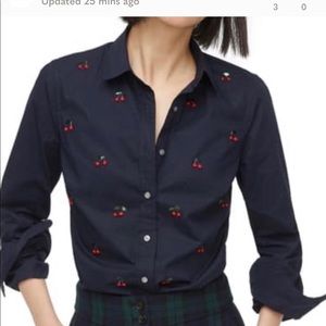 NWT JCrew Navy Shirt w/Red Embellished Cherries